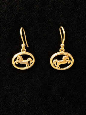 ⚜️ Gold-Tone Oval | Prancing Horse Drop Earrings | Wire Hook 💗